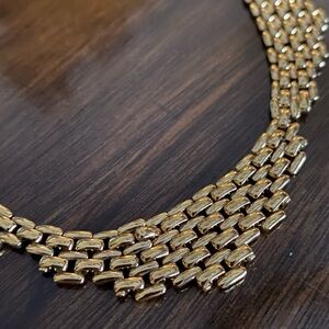 vintage, Monet Art Deco Gold Tone brick, panther link Necklace 14in.